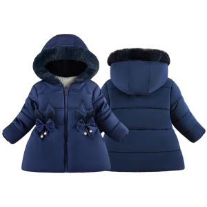Maeau - Doudoune à Capuche Enfant Fille Parka Manteau Chaud Hiver Veste en Coton Matelassée Fermeture Éclair Manteau Duvet avec Poches Nœud Papillon - Bleu marine - 4-5 Ans (YDAEU, neuf)