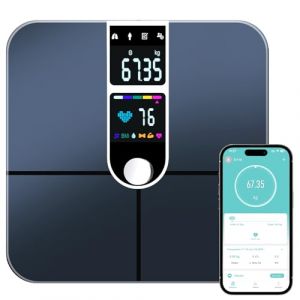 Balance Pese Personne, Pese Personnes, Bluetooth balance connect&eacute;e avec App, 22 Donn&eacute;es Corporelles (BMI/Graisse Corporelle/BMR/Masse Osseuse/Muscle/Eau) Max.180 kg, Piles incluses (Myraquill CoreLab Market, neuf)