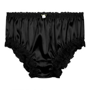 Satini Satin Dentelle froufroutante efféminé Shorty Slips Culottes sous-vêtements (Noir, XL) (BlackButterfly Clothing, neuf)