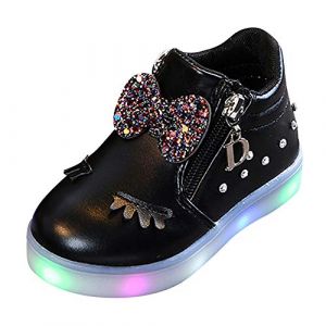SRTUMEY Baskets lumineuses &agrave; LED antid&eacute;rapantes pour b&eacute;b&eacute; fille - Chaussures de course pour enfants et filles - Baskets de premi&egrave;re marche - Baskets de No&euml;l, Noir , 22 EU (&crystal&, neuf)