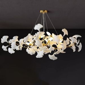 RuuXanthous Lustre Tendance Moderne en Forme de Branche dorée, en céramique, en Forme de Feuille de Ginkgo, en Laiton, 5 lumières, rectangulaire, Grand luminaire Suspendu de Luxe pour Salle à (亮亮-shop, neuf)