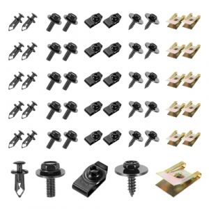 Knpwer 100 Pcs U Clips Fixation et Vis Kit Universal Metal,Vis d'Aile de Carrosserie,Assortiment Agrafes de Carrosserie,Ecrou Cage Voiture,Clip à Vis et Écrou de Kit (YUSHENGUK, neuf)