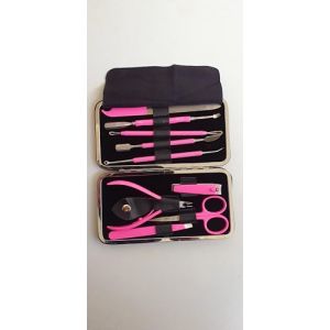 Kit de Manucure et Pédicure 9 Pièces, Étui de Voyage Rose et Noir avec Ciseaux, Coupe-Ongles et Outils Professionnels (Iqoo.Professional, neuf)