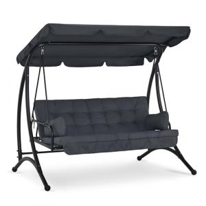 M MCombo balancelle Hollywood 3 Places avec Fonction de lit, avec Coussin d'assise Extra épais et Toit Solaire, balançoire de Jardin pouvant Supporter jusqu'à 300 kg, 202x125x173 cm 4095 (Gris) (Pfillo, neuf)