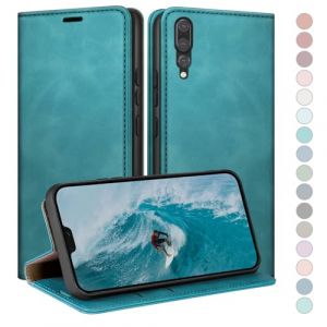 HUOUH Coque pour Huawei P20 Pro avec RFID Blocage Etui &agrave; Rabat en Cuir de Premium,Fentes pour Cartes,Coques de Case,Cover &agrave; Rabat pour Huawei P20 Pro Portefeuille Vert d'eau (Marketing Enhance Shop, neuf)