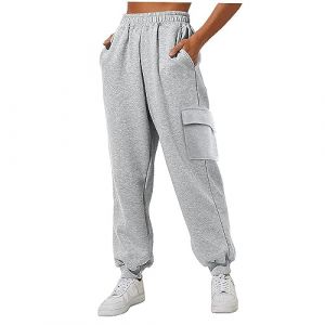 Pantalon Cargo Femme Taille Haute Pantalons de Travail Surv&ecirc;tement Pantalon Jogging Femme Sarouel Hip Hop &Eacute;lastique Yoga Fitness avec Poches Taille &Eacute;lastiqu&eacute; Sport Jogging (UoUa1245, neuf)