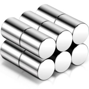 Lot de 12 mini aimants en n&eacute;odyme - 8 x 10 mm - Aimants puissants en n&eacute;odyme argent&eacute; - Aimants cylindriques extra puissants pour tableau magn&eacute;tique, r&eacute;frig&eacute;rateur, tableau blanc (Swihorab, neuf)