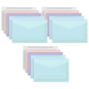 Pochette Plastique A4,Pochettes Perforées Extensibles A4,15PC Pochette Dossier Sachet,Poche Transparente A4 Documents,Pochette avec Bouton Pression,Pochettes Transparentes A4 avec Fermeture à Pression (RONG LII, neuf)