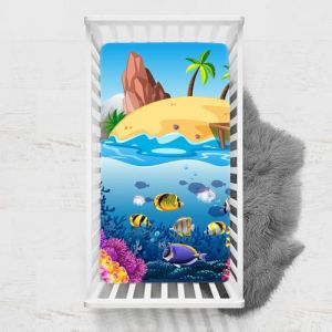 Odot Drap Housse pour Lit de Bébé, Impression de Océane Draps Housses Enfants Respirant Douce Extensible Protège Matelas pour Lit Bébé, Berceau, Lit Parapluie (Poissons,45x90 cm) (Odot, neuf)