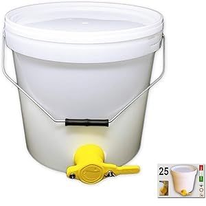 Seau maturateur pour miel de 40 kg avec robinet en plastique alimentaire - Seau et robinet fabriqué en Italie - Apiculture (canon99, neuf)