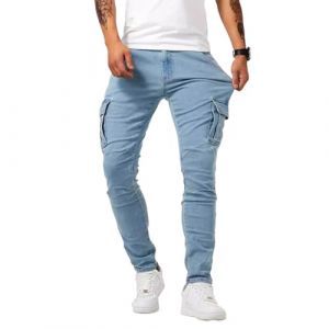 Hommes Multi - Poches Jeans Cargo Side Bags Hommes Crayon Jeans Hip Hop Cargo Jogging Pantalons Jean (S4 Bleu Clair,M) (ZDJSWJ STORE, neuf)