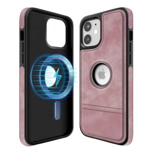 COODIO Logo-View Coque en Cuir pour iPhone 12 Mini 5,4 Pouces, &Eacute;tui en Cuir Magn&eacute;tique Compatible avec MagSafe, Housse Fin et Cr&eacute;atif (Rose) (Coofier, neuf)