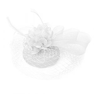 Bibi pour femme - Bandeau de f&ecirc;te de th&eacute; - Chapeau en maille - Plumes - Pour mariage, cocktail, &eacute;glise (blanc, taille unique) (JyeYCS, neuf)