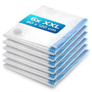 Sacs Sous Vide Extra Grandes XXL myHodo (Lot de 6, 80x120 cm) – Housses Réutilisables pour Ranger Couettes, Oreillers et Vêtements Volumineux, Sac de Rangement Hermétique, Compactor Aspirateur (HODO.concept, neuf)