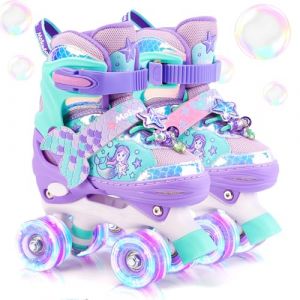 Sirène Patins à roulettes Enfant Roller Fille Roller 4 Roues Enfant Patins Ajustable avec Roues Allumées pour Débutants Filles Garçons Cadeau d'anniversaire Noël (MoSoulais, neuf)