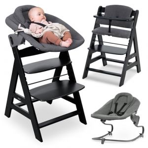 hauck Chaise Haute Bébé Alpha Plus Newborn Set Premium - Évolutive avec Transat Inclinable Extra Plat, Coussin d’Assise et Réducteur en Coton - Noir (babyartikel-de, neuf)