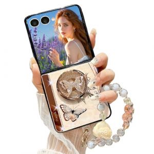 Ysnzaq Paillette Coque pour Samsung Galaxy Z Flip 7 5G, Bling Strass Design avec Papillon Anneau B&eacute;quille et Perles Bracelet Chain, Motif Marbre TPU Anti Chocs &Eacute;tui pour Samsung Z Flip7-DLH Pink (yanzhiwangluokeji, neuf)