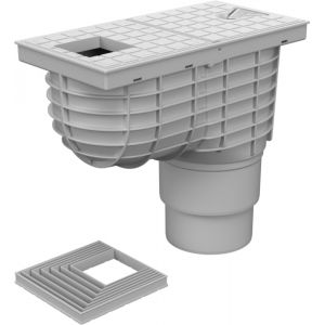SaniVia Bonde de goutti&egrave;re DN 110/125 - avec Couvercle Excentrique - Siphon Anti-odeurs et pi&egrave;ge &agrave; salet&eacute; - Raccord pour Tuyau de Descente de 75 &agrave; 125 mm - Montage &agrave; Plat - Gris (HARKO s.r.o., neuf)