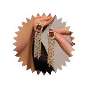 TseenYi Boucles D'oreilles Pendantes En Chaîne Boucles D'oreilles En Pierre Rouge Boucles D'oreilles Pendantes En Or Boucles D'oreilles Pendantes Chandelier Bijoux Pour Femmes Et Filles (TseenYi, neuf)