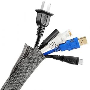 Manchon de Câble Gaine 3 Mètre Souple Ajustable AGPTEK, 13-23mm Gestion de Câble Rangement Tressée Fendue en Pet, Protection du Cache Câbles Bureau pour Fil Télé/PC/USB/Audio/Vidéo, 3 Mètre, Gris (Dreameater, neuf)