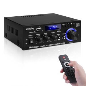 HIFI-Amplificateur, Mini récepteur amplificateur audio stéréo Bluetooth, AK45 2-canaux numérique amplificateur audio 12V/220v 400W avec Radio FM,entrée de carte SD/USB pour la maison ou la voiture (Bluesky-EU, neuf)