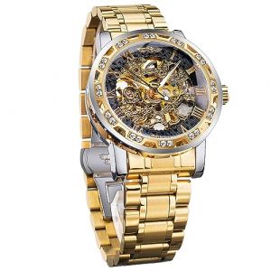 Winner Montre squelette m&eacute;canique manuelle r&eacute;tro avec diamant et fleur sculpt&eacute;e pour homme Montre squelette m&eacute;canique classique Chiffre romain, Gold1., M&eacute;canique (JAW-Supplies, neuf)