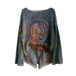 Pulls Femme Vintage Imprim&eacute; Floral Boh&egrave;me Pull Over Tricot&eacute; Chic Et &Eacute;l&eacute;gant Col Rond Manche Longue Sweater Motif Jacquard Hauts Oversize Casual Vetement 2025 Femme D&eacute;contract&eacute;s (Anglekie, neuf)