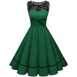 Bbonlinedress Robe de Soir&eacute;e No&euml;l Femme Chic et Elegant Robe Cocktail Vintage Ann&eacute;es 50s 60s Style Audrey Hepburn pour F&ecirc;te Mariage Bapt&ecirc;me Gala Ligne A Green M (Bbonlinedress, neuf)