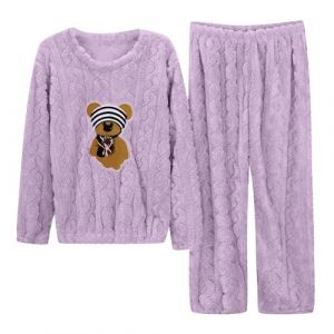 Pyjama Femme Hiver Polaire &agrave; Motif Ours Mignon Ensembles de Pyjama Femme Pilou Pilou Ensemble 2 Pieces Haut Pull Jacquard + Bas Loungewear Doux V&ecirc;tements de Nuit Chaud Tee Shirt Manche Longue Pantalon (Sunliney, neuf)