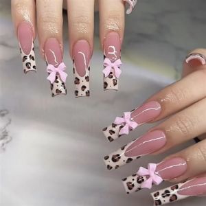Faux ongles, ongles à presser Faux ongles longs en forme de cercueil avec colle, faux ongles marron portables avec strass, presse de Ballet, couverture complète(15) (zhangtingamz, neuf)