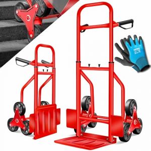 MASKO® Diable pour Escaliers Pliable 200kg - Pneus en Caoutchouc Dur, Poignées en Plastique, Cadre en Acier - Rouge (WMK Trading GmbH, neuf)