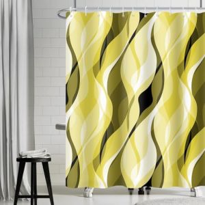 Rideau Douche Anti Moisissure, Uiiooazy Rideau de Douche Jaune Abstrait Rayures Vert Kaki Rayé Rideaux de Baignoire Tissu Imperméable Lavable Polyester Rideaux Salle de Bain avec 12 Crochets 180x220cm (dongguibinjingpinxiaodianpu, neuf)