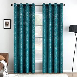 MIULEE Rideau Salon Velours D&eacute;coratifs Doux Rideaux Opaque Rideau Thermique Rideaux Velours Oeillets pour Chambre et Salon Lot de 2 Bleu-Vert 140x145 cm (MIULEE HOME, neuf)
