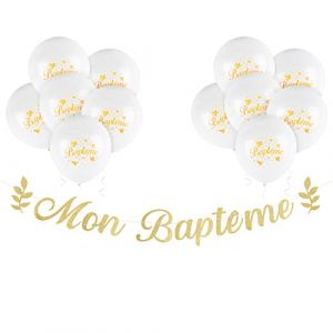 12 Ballons Mon Baptême et Bannière Banderole Pailleté Papier Baby Shower Guirlande Bunting Banner DIY Décoration Suspendue Feston Fête pour Anniversaires Naissance Fille Garçon (SaEnkeji, neuf)