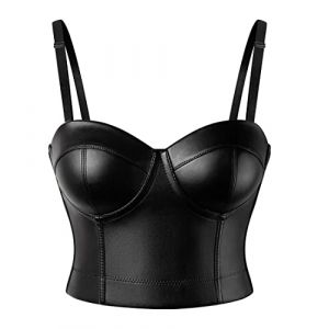SLIMBELLE Femme Corset Bra en Cuir Steampunk Bustier Top avec Armature Soutien Gorge Classique Débardeur à Bretelle Clubwear Gilet Noir Sexy PU Veste de Soirée, taille 5XL (Shiny Collection-88, neuf)