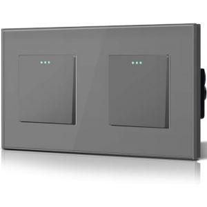 BSEED Interrupteur va et vient, Interrupteur à Bascule, Verre Interrupteur Encastrable Bascule,10A 250V Plaque De Cristal Trempé, 157 x 86 mm, 1 Gang 2 Voie, Gris (Bseed-EU, neuf)