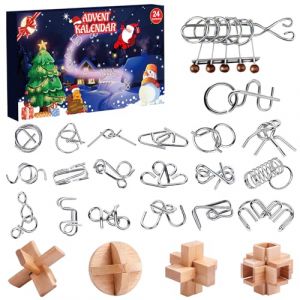 Calendrier de l'Avent 2025 Enfants, Calendrier de l'Avent Casse Tete Puzzle, Calendrier No&euml;l Compte &agrave; Rebours 24 Pi&egrave;ces Puzzles M&eacute;tal Casse-T&ecirc;te Bois Jeux d'Adresse Puzzle 3D Gar&ccedil;ons Filles (Argent) (GenlingDirect, neuf)