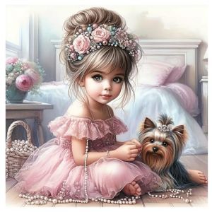 TDFERAN 30x30CM Jolie Petite Fille Ballet et Chien Peinture Diamant, Diamond Painting Princesse Painting Diamant Elfe Ange Point De Croix Kit Complèt pour Décoration Murale (LISHHUZ, neuf)