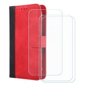BMPNLSZ PU Cuir Etui pour Logicom Smart Pro + [3 pi&egrave;ces] Verre tremp&eacute;, HD Anti Rayures Film Protection &eacute;cran - Fermeture Pliant Coque Cover Housse de Protection pour (6,7") - Rouge-XHDFG (lmlq, neuf)