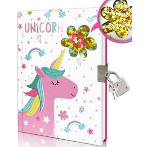 Journal Intime Fille avec Cadenas, 17,8x13,5cm 80 Feuilles Lign&eacute; Paillettes Secouables Cahier de Notes Licorne Carnet Secret Enfants Cadeaux pour Adolescents pour Filles et Gar&ccedil;ons de 6 &agrave; 12 Ans (Evercreatives, neuf)