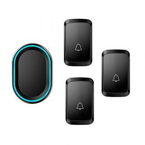 WOTZOV Sonnette sans Fil, 3 Boutons poussoirs et 1 r&eacute;cepteur, Carillon de Porte sans Fil &agrave; Prise Murale &eacute;tanche avec Fonction de m&eacute;moire de Mise Hors Tension, Flash LED, port&eacute;e,Noir (yuanyouhuishangdian, neuf)