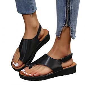 Minetom Tong Femme Sandale Orthopedique Mules Compensees Ete Confort Chaussons Chaussure De Plage A Noir 37 EU (B.W.S KIT, neuf)