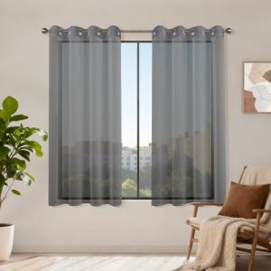 Runy&eacute;la Rideaux Voilages Gris Fonc&eacute; 120x140, Lot de 2 Voilage Fen&ecirc;tre Rideau Court Transparent &agrave; Oeillet, Moderne D&eacute;coration Int&eacute;rieure pour Salon Chambre Cuisine Baie Vitr&eacute;e, Filtrage de Lumi&egrave;re (Runi-EU, neuf)