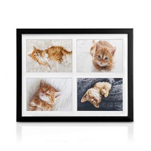 BOMOE Galeria Multi Cadre Photo pour 4 Photos 10x15 cm – Cadre Photo en Bois & Verre Plastique avec Suspension Métallique, Pied de Support & Passepartout – Décoration Murale – Noir (Brandvin, neuf)