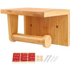 SAUNNIHEN Porte Papier Toilette Bambou Adhesif avec Étagère, Support Papier Toilette sans Percage, Derouleur Papier Toilette Murale, Porte Rouleau Papier Toilette Naturel avec Auto-adhésif et Vis (NZD EU, neuf)