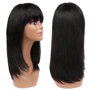 Perruque Avec Frange Perruques de cheveux humains droites avec frange Perruque de cheveux humains coupe mignonne 100% perruque de frange Perruque Femme Cheveux Humains(12 inch) (yingyingyy, neuf)