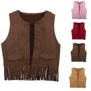D&eacute;guisement Cowboy Enfant Costume Carnaval Halloween Gilet Cow-Boy Hippie Veste Vache &agrave; Franges R&eacute;tro D&eacute;bardeur sans Manches F&ecirc;te Mascarade 3-16 Ans Gar&ccedil;on Fille (MJEyed, neuf)