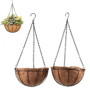 DUOHERESHUI 2 Pièces Panier de Fleurs à Suspendre en Métal, Panier de Fleurs à Suspendre en Fibre de Coco, Panier de Fleurs à Suspendre, pour Culture Plantes D'intérieur et D'extérieur, 10 inch (Cbchqdet, neuf)