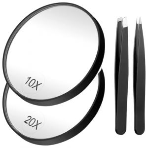 Losueeun Miroir grossissant 20X + loupe 10X - avec 2 ventouses. miroir grossissant de voyage et kit de pincettes. (Meiqiananshangmao, neuf)