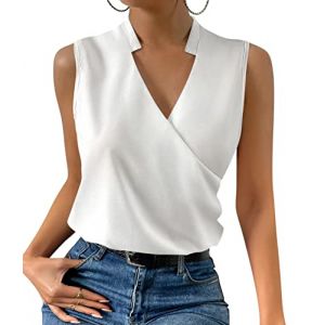 ORANDESIGNE Débardeur Femme Chic Et Élégant Top Chemisier Sexy Blouse Ample Haut Été sans Manches Tee Shirt Col V Fluide Mode Casual Chemise Classique Debardeur Travail Camisole A Blanc XL (ORANNER EU, neuf)